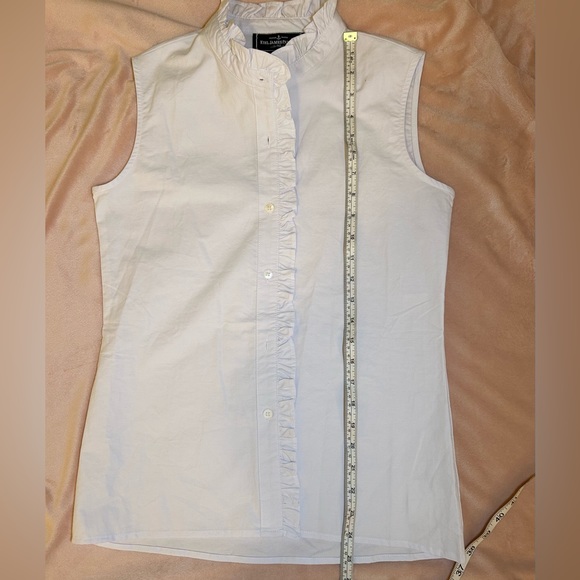 Kiel James Patrick Ruffle Oxford Cotton Sleeveless Shirt Size XS White - Picture 7 of 8